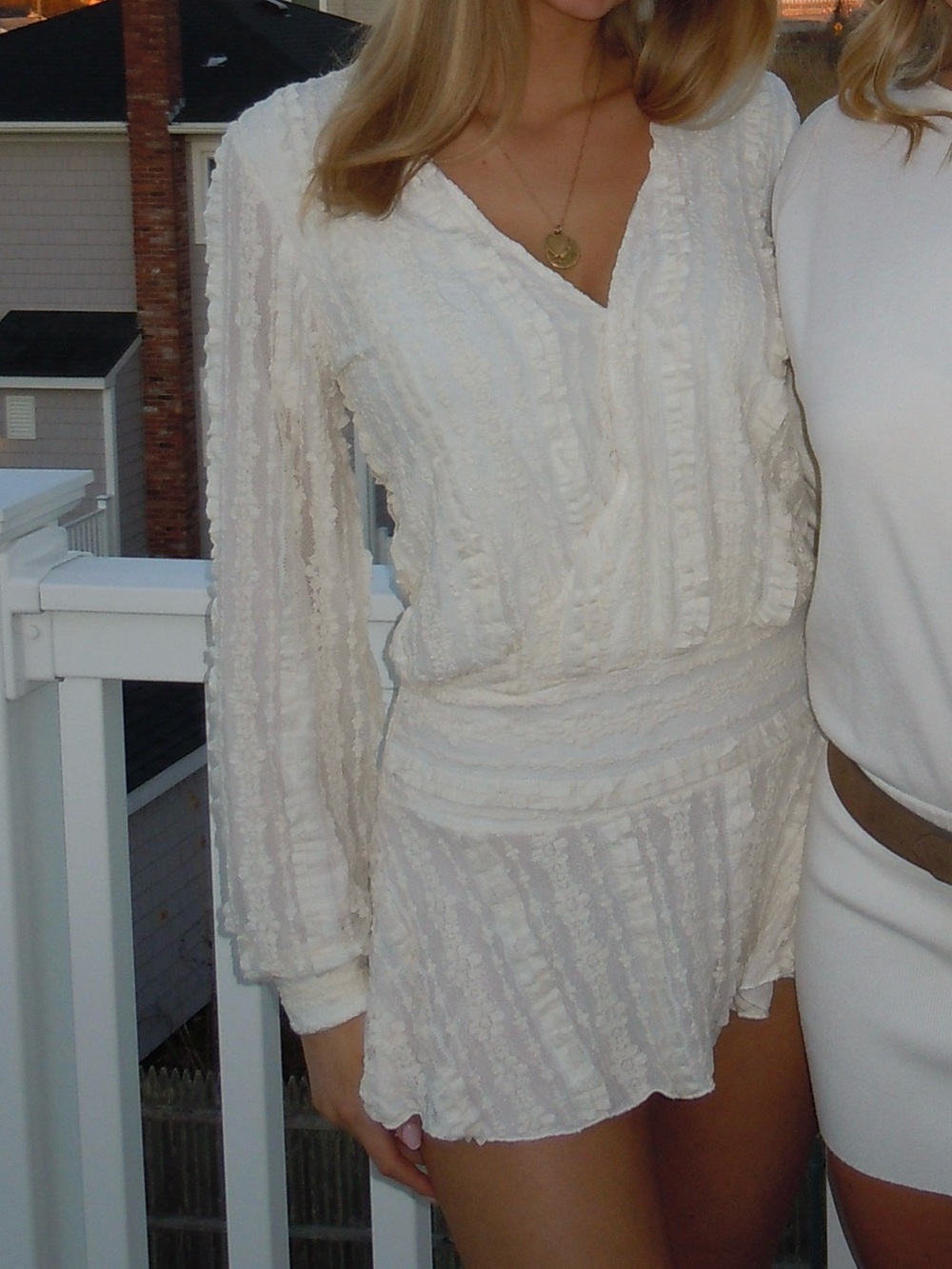 Outcast Ivory Lace Long-Sleeve Wrap Mini Dress